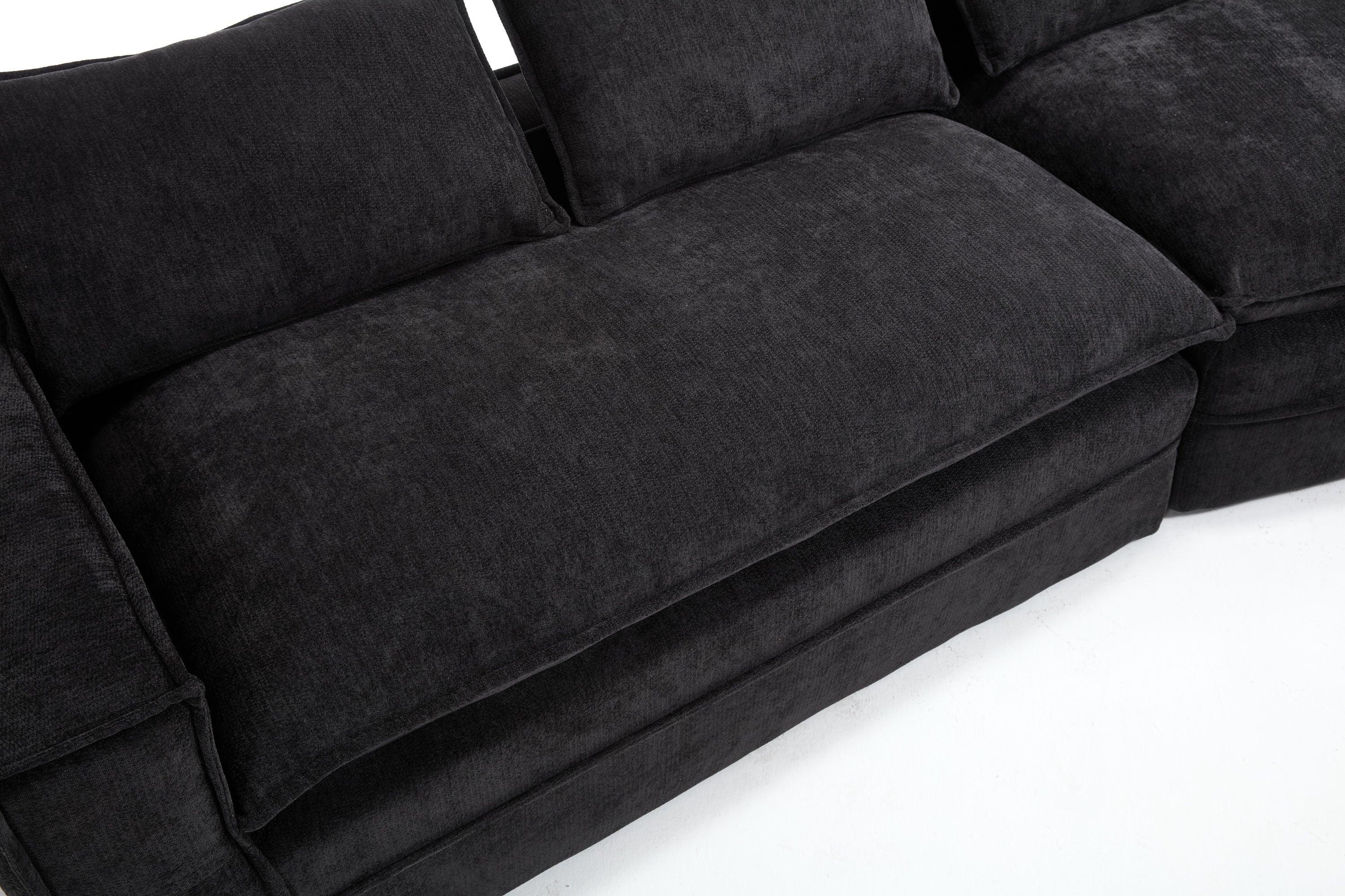 Modern Minimalist Modular Sectional Sofa with Deep Seats and Right Facing Chaise, Black Upholstered Fabric
