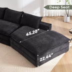 Luxury Minimalist Black Fabric Sectional Sofa with Chaise.