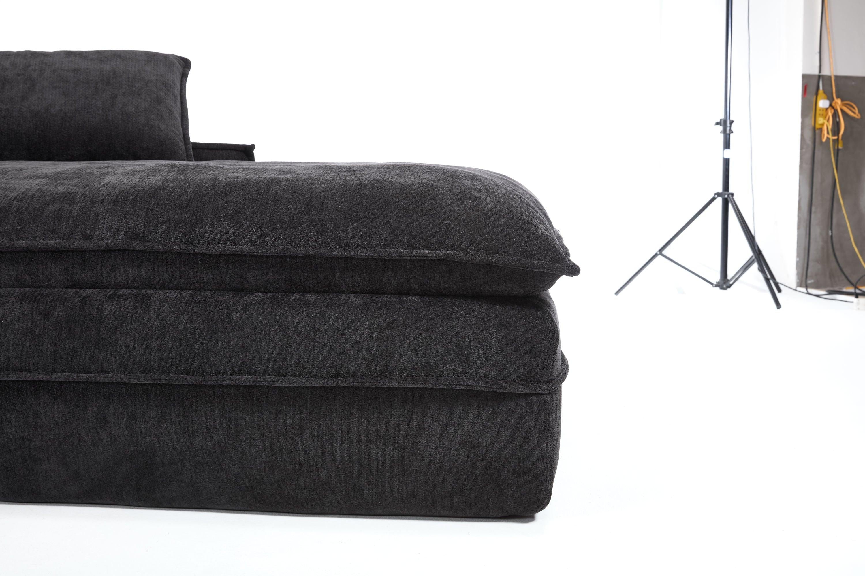 Luxury Minimalist Black Fabric Sectional Sofa with Chaise.