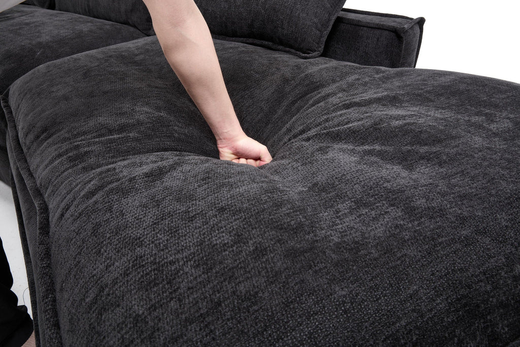Luxury Minimalist Black Fabric Sectional Sofa with Chaise.