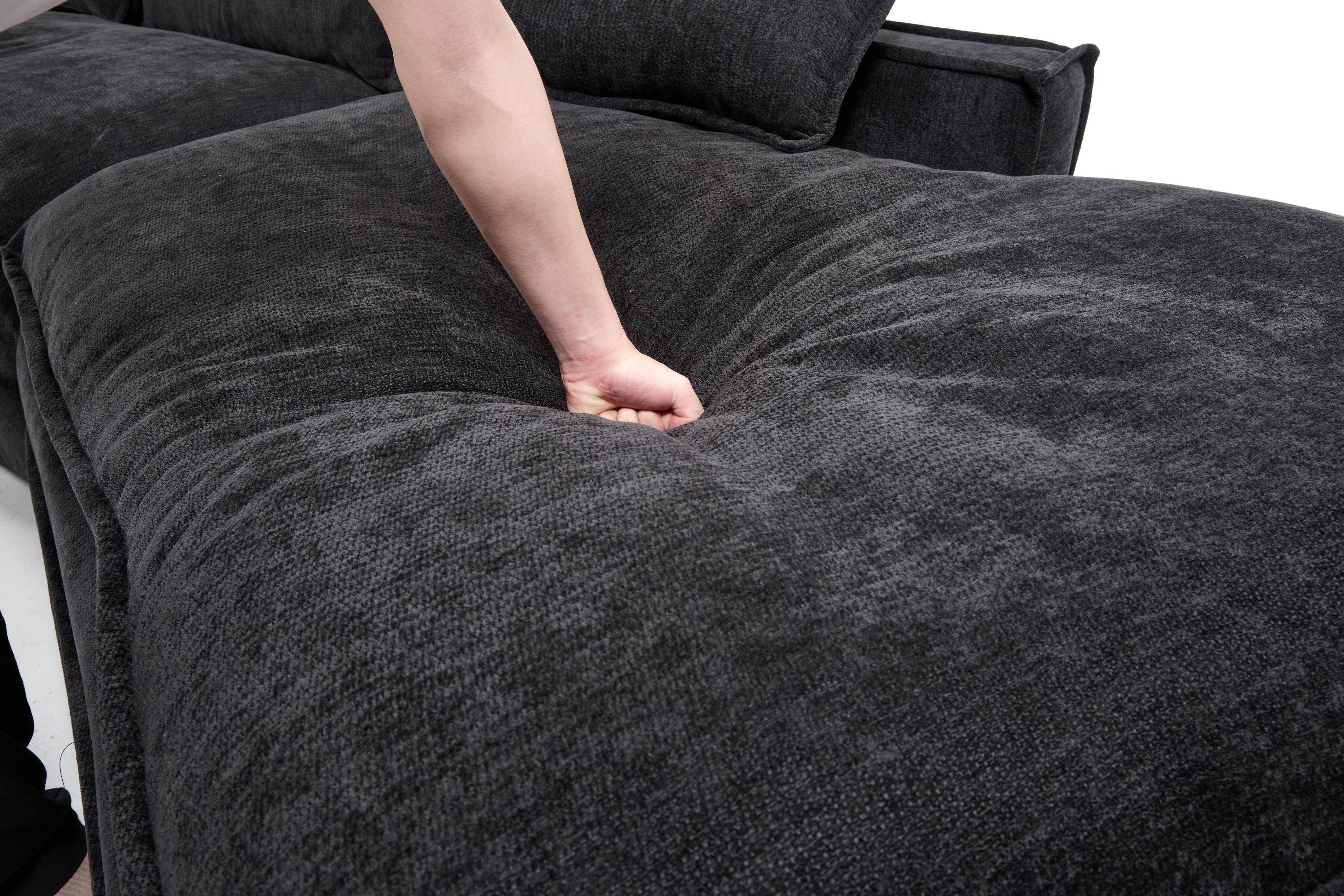 Luxury Minimalist Black Fabric Sectional Sofa with Chaise.