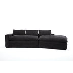 Luxury Minimalist Black Fabric Sectional Sofa with Chaise.