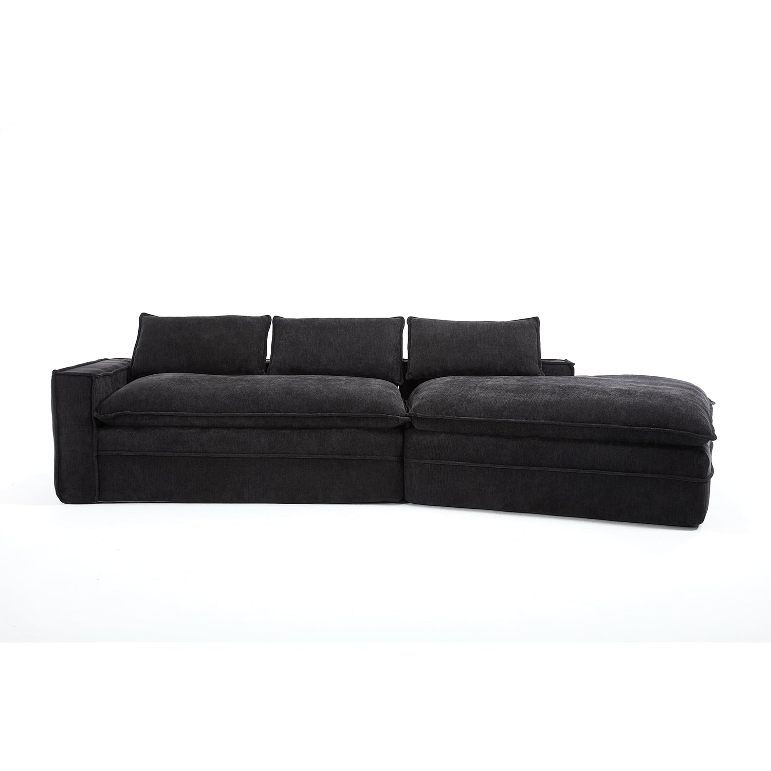 Modern Minimalist Modular Sectional Sofa with Deep Seats and Right Facing Chaise, Black Upholstered Fabric