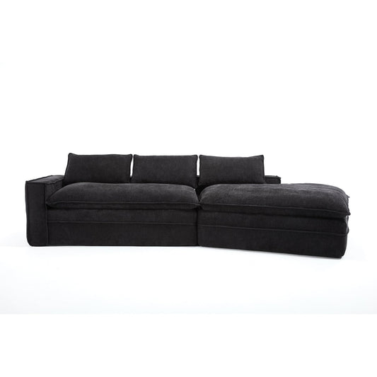 Modern Minimalist Modular Sectional Sofa with Deep Seats and Right Facing Chaise, Black Upholstered Fabric
