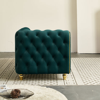 66.9''W Velvet Chaise Lounge,Luxury Modern Chaise Furniture,Tufted Back with 2pcs toss pillows for Living Room,Bedroom,Apartment,Green Color