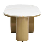 Luxury Modern Oval Coffee Table, 47.24'' Coffee Table with Storage Drawer, Faux Marble Top, Golden Metal Center Table for Living Room