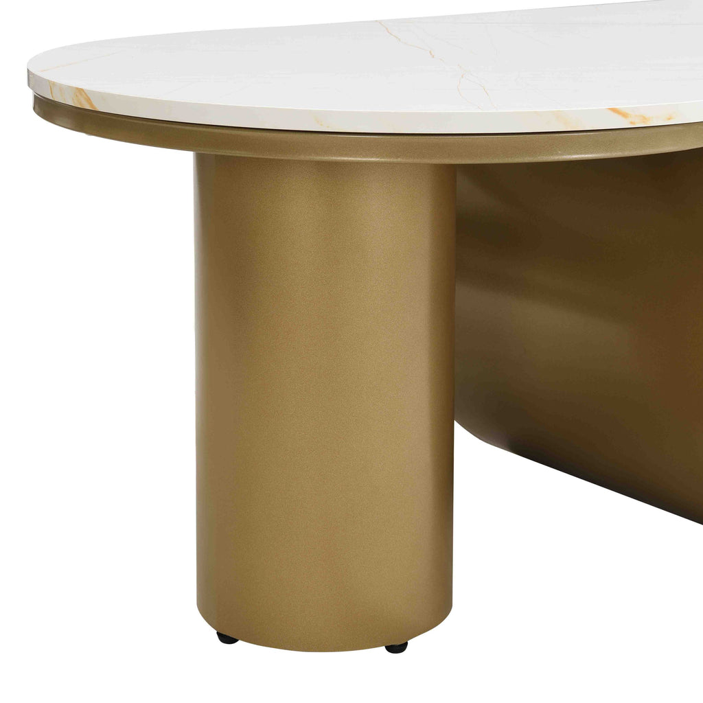 Luxury Modern Oval Coffee Table, 47.24'' Coffee Table with Storage Drawer, Faux Marble Top, Golden Metal Center Table for Living Room