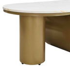 Luxury Modern Oval Coffee Table, 47.24'' Coffee Table with Storage Drawer, Faux Marble Top, Golden Metal Center Table for Living Room