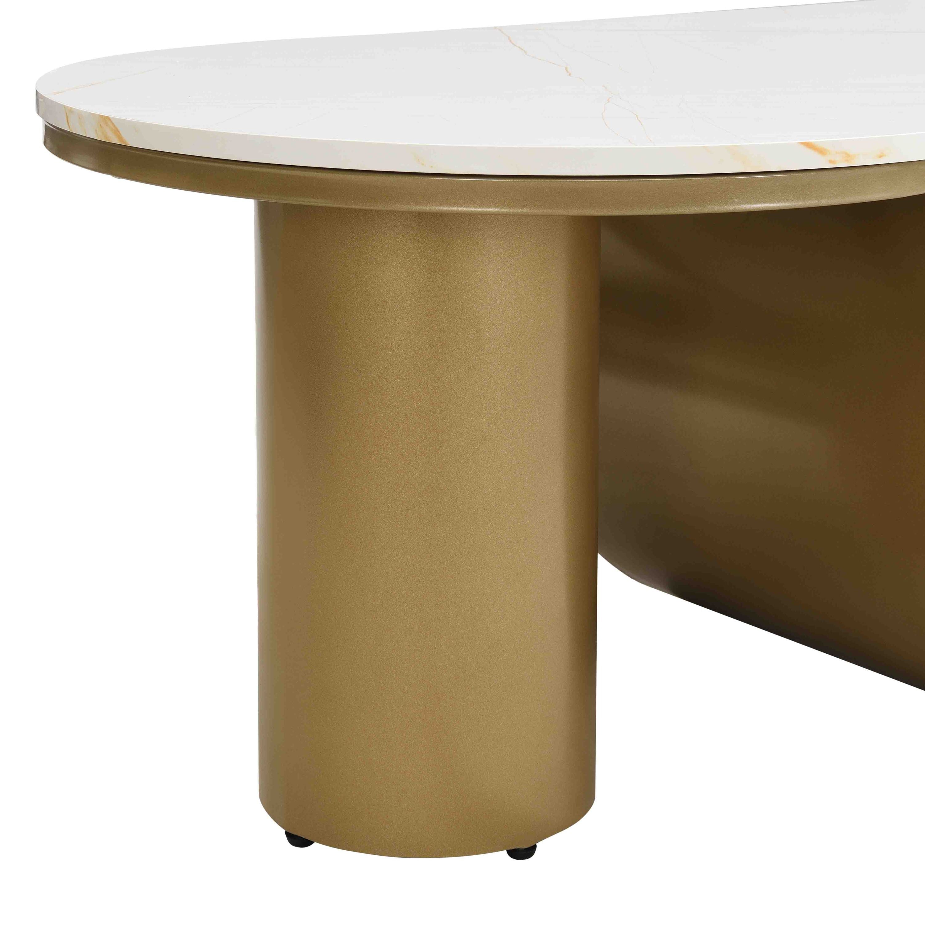 Luxury Modern Oval Coffee Table, 47.24'' Coffee Table with Storage Drawer, Faux Marble Top, Golden Metal Center Table for Living Room