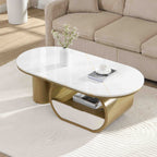Luxury Modern Oval Coffee Table, 47.24'' Coffee Table with Storage Drawer, Faux Marble Top, Golden Metal Center Table for Living Room