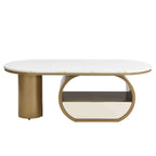 Luxury Modern Oval Coffee Table, 47.24'' Coffee Table with Storage Drawer, Faux Marble Top, Golden Metal Center Table for Living Room