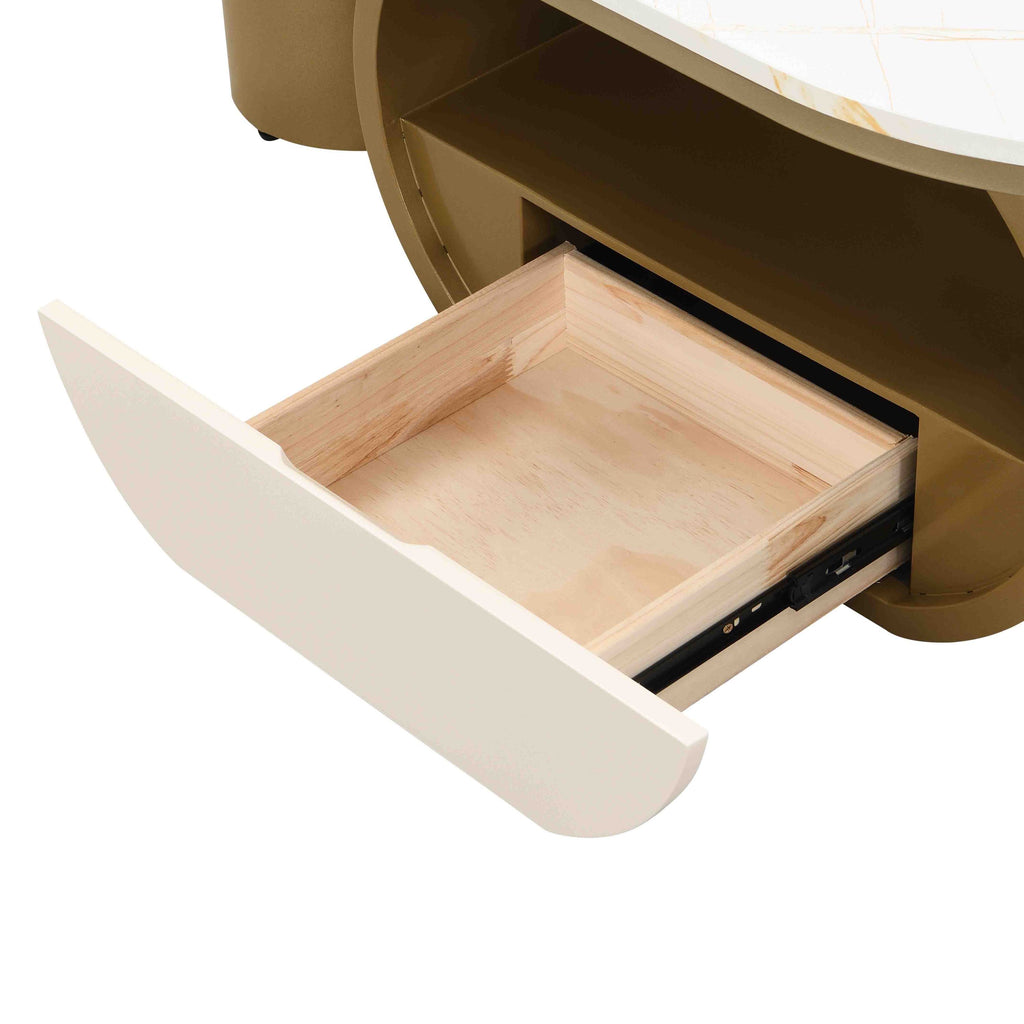 Luxury Modern Oval Coffee Table, 47.24'' Coffee Table with Storage Drawer, Faux Marble Top, Golden Metal Center Table for Living Room