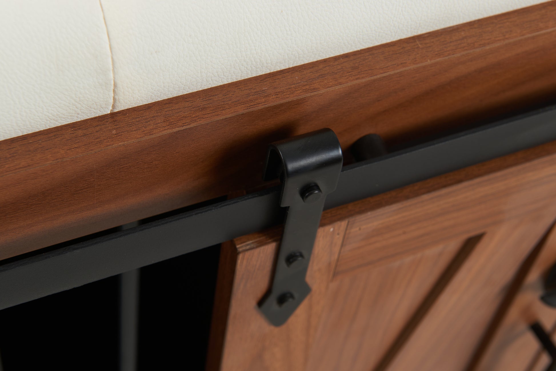 56'L, Furniture Style 2 in 1 Dog Crate with Padded Seat, Sliding Barn Door, Luxury Wooden Dog Kennel, End of Bed Bench Ottoman with Removable Cushion for Bedroom, Living Room, Walnut