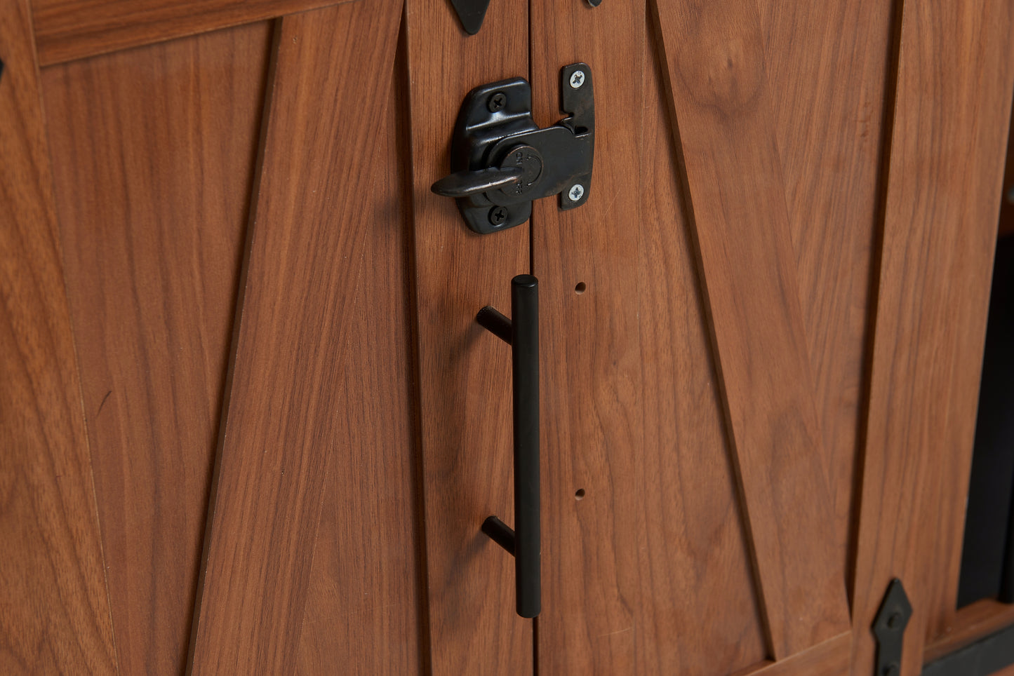 56'L, Furniture Style 2 in 1 Dog Crate with Padded Seat, Sliding Barn Door, Luxury Wooden Dog Kennel, End of Bed Bench Ottoman with Removable Cushion for Bedroom, Living Room, Walnut