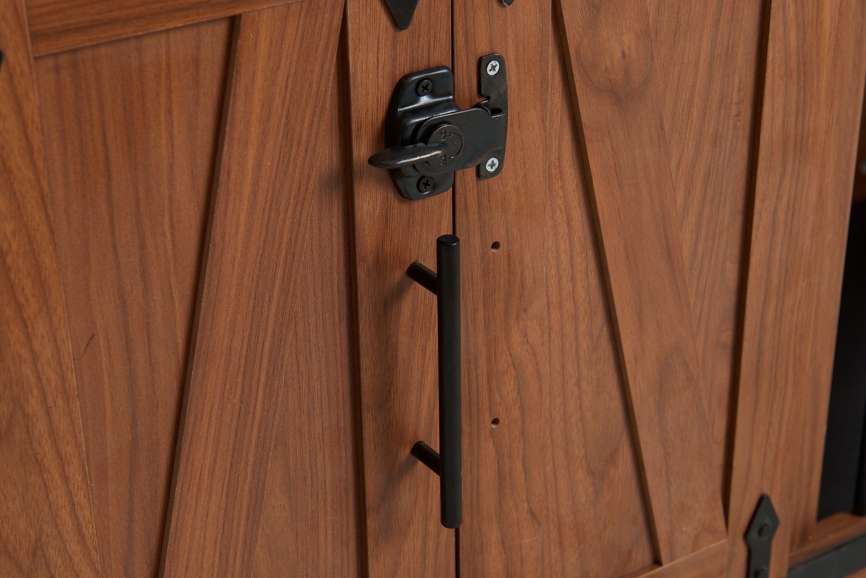 56'L, Furniture Style 2 in 1 Dog Crate with Padded Seat, Sliding Barn Door, Luxury Wooden Dog Kennel, End of Bed Bench Ottoman with Removable Cushion for Bedroom, Living Room, Walnut