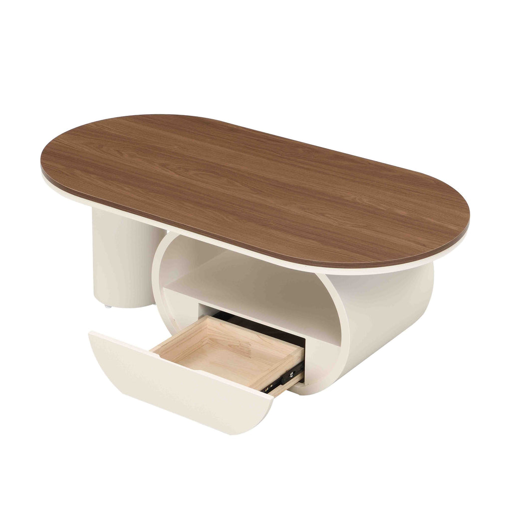 Luxury Oval Coffee Table, 47.24'' Coffee Table with Storage Drawer, White Metal Center Table for Living Room