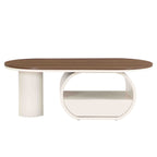 Luxury Oval Coffee Table, 47.24'' Coffee Table with Storage Drawer, White Metal Center Table for Living Room