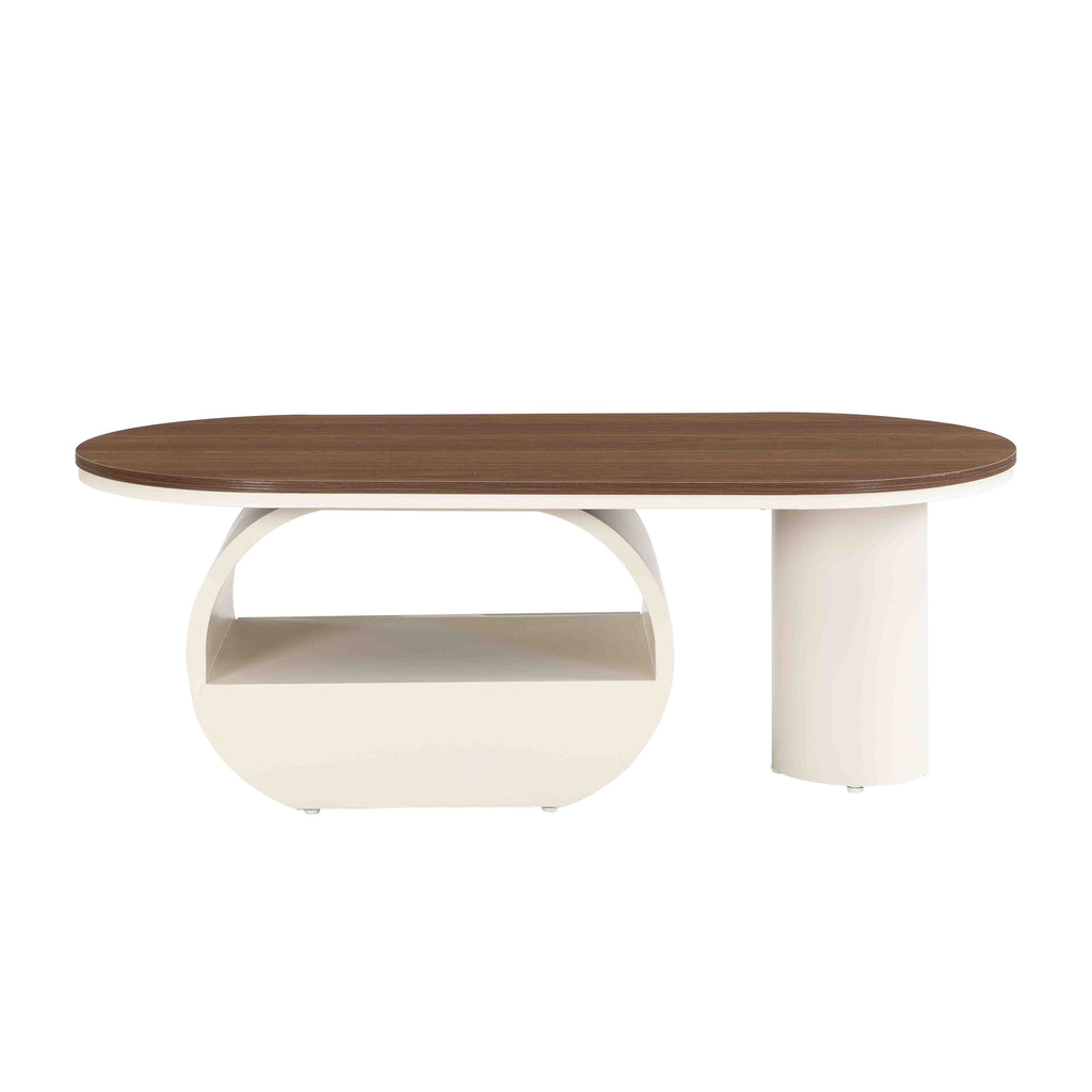 Luxury Oval Coffee Table, 47.24'' Coffee Table with Storage Drawer, White Metal Center Table for Living Room