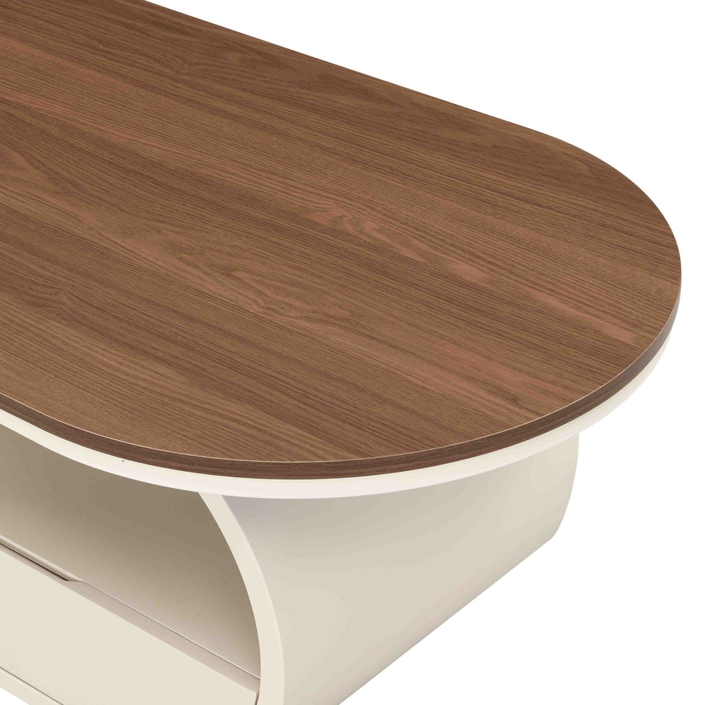 Luxury Oval Coffee Table, 47.24'' Coffee Table with Storage Drawer, White Metal Center Table for Living Room