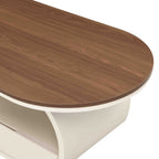 Luxury Oval Coffee Table, 47.24'' Coffee Table with Storage Drawer, White Metal Center Table for Living Room