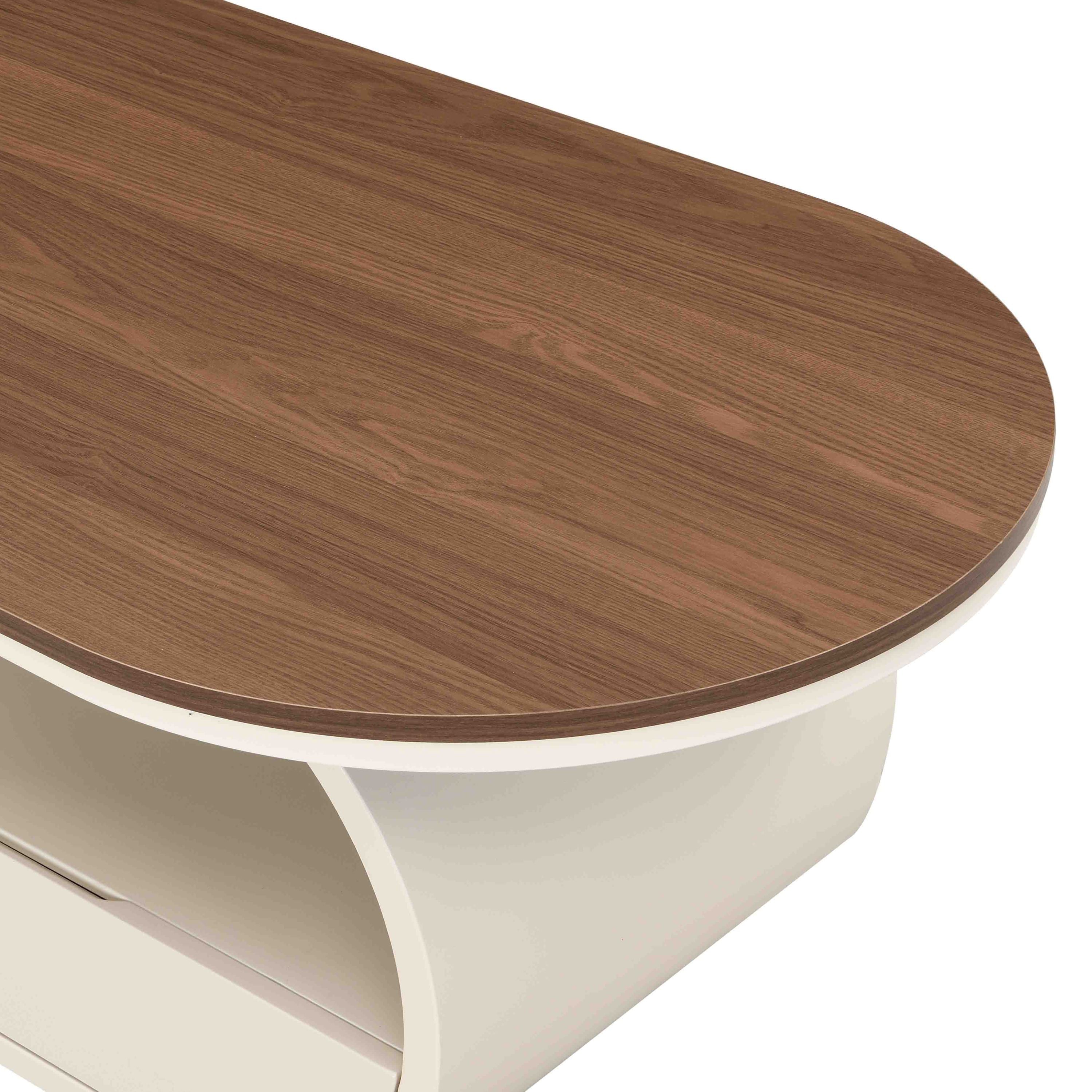 Luxury Oval Coffee Table, 47.24'' Coffee Table with Storage Drawer, White Metal Center Table for Living Room