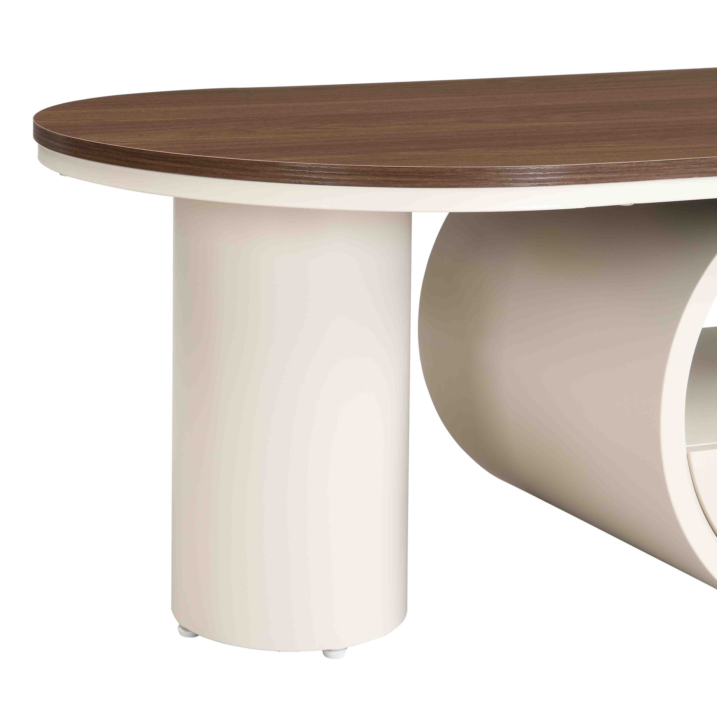 Luxury Oval Coffee Table, 47.24'' Coffee Table with Storage Drawer, White Metal Center Table for Living Room