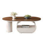 Luxury Oval Coffee Table, 47.24'' Coffee Table with Storage Drawer, White Metal Center Table for Living Room