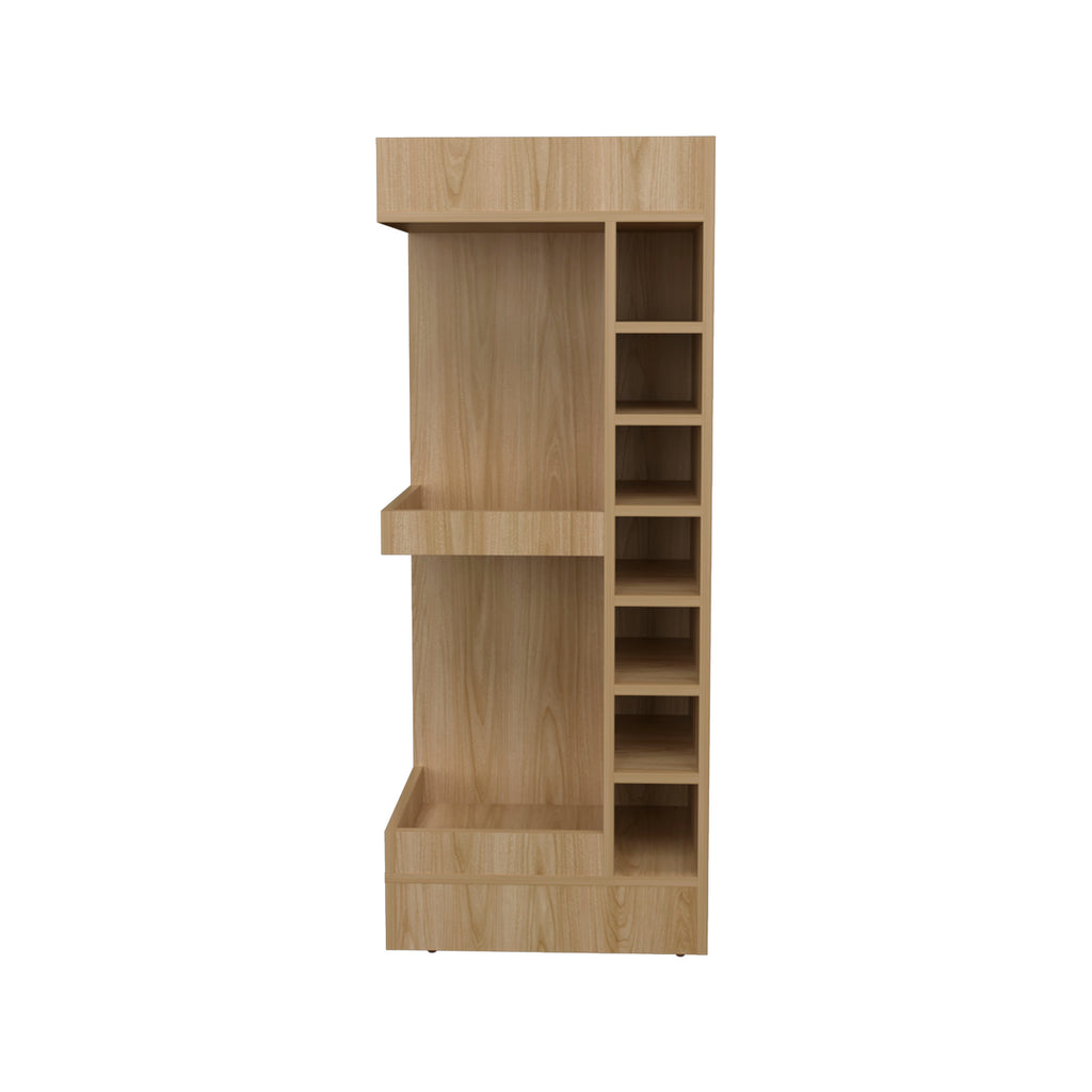 Lyman 46 Tall 3-Tier Corner Bar Cabinet with Fourteen Wine Bottle Cubbies, Living Room, Liquor Cabinet, Storage Cabinet Light Oak