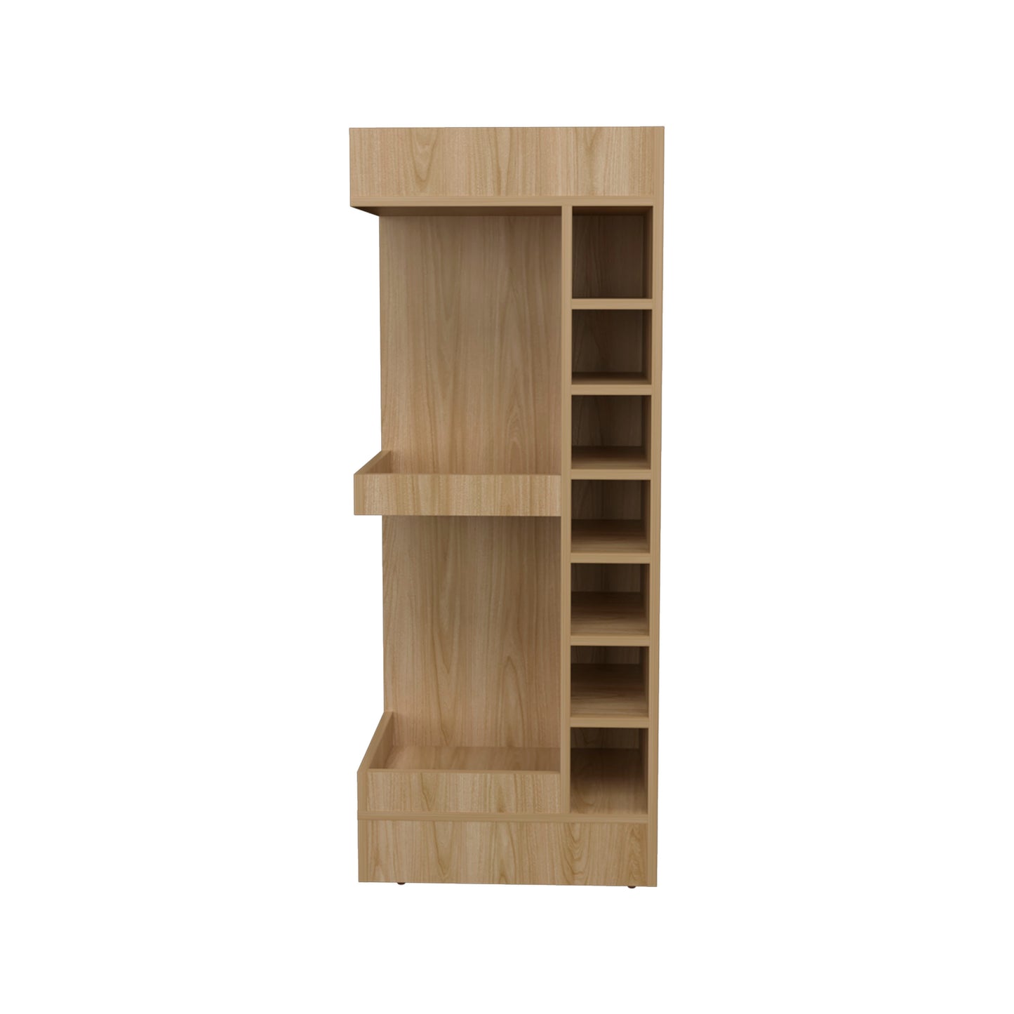 Lyman 46 Tall 3-Tier Corner Bar Cabinet with Fourteen Wine Bottle Cubbies, Living Room, Liquor Cabinet, Storage Cabinet Light Oak