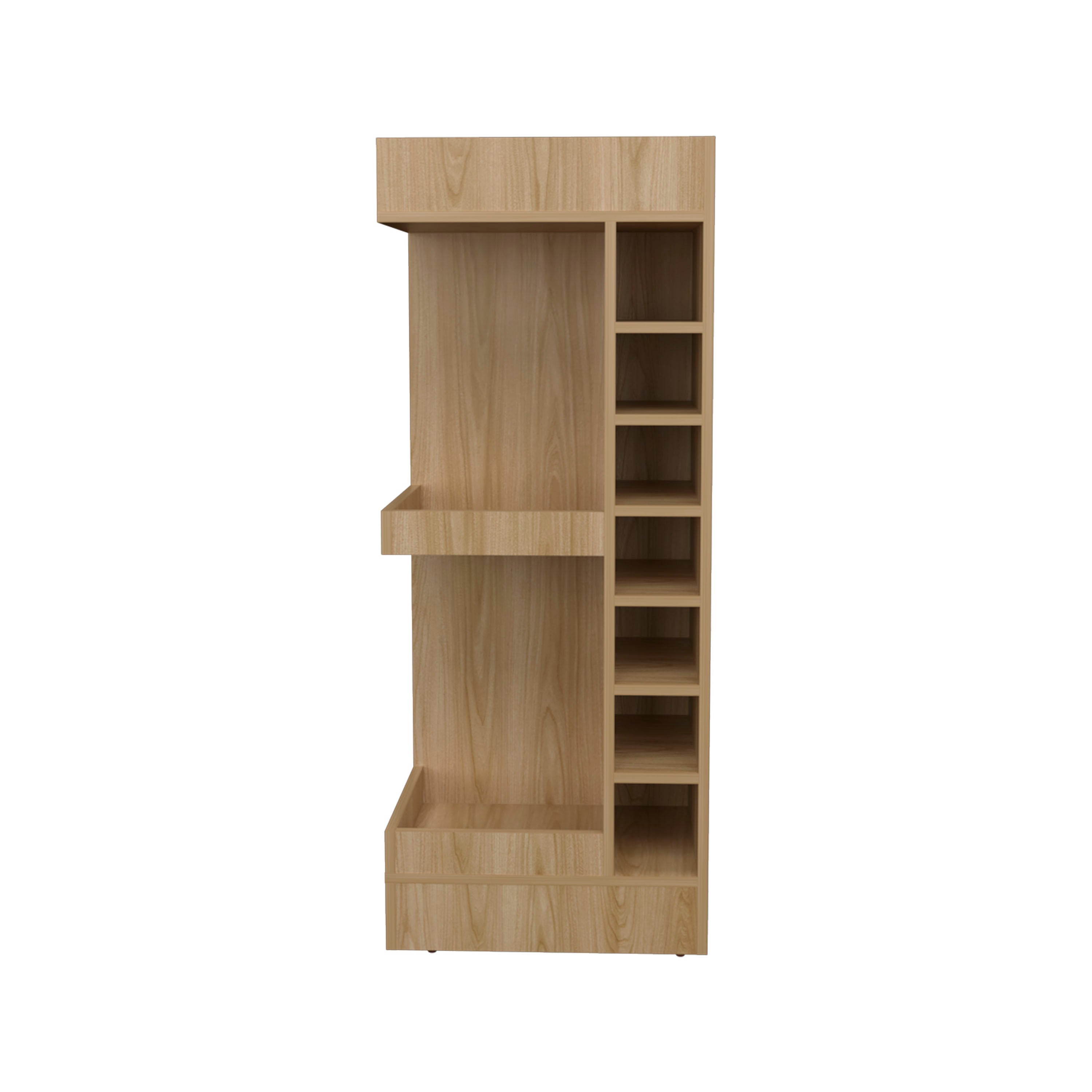 Lyman 46 Tall 3-Tier Corner Bar Cabinet with Fourteen Wine Bottle Cubbies, Living Room, Liquor Cabinet, Storage Cabinet Light Oak