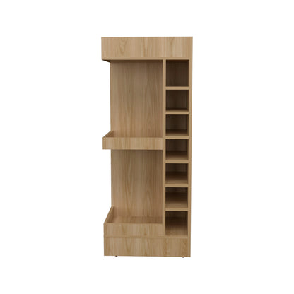 Lyman 46 Tall 3-Tier Corner Bar Cabinet with Fourteen Wine Bottle Cubbies, Living Room, Liquor Cabinet, Storage Cabinet Light Oak