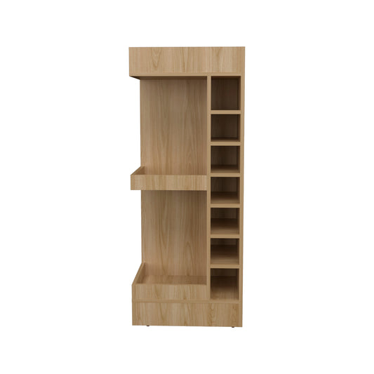 Lyman 46 Tall 3-Tier Corner Bar Cabinet with Fourteen Wine Bottle Cubbies, Living Room, Liquor Cabinet, Storage Cabinet Light Oak