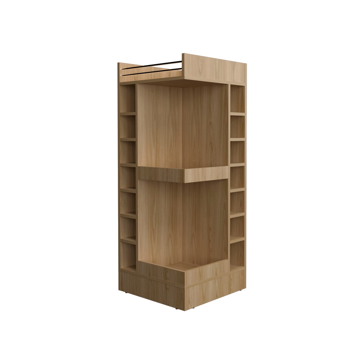 Lyman 46 Tall 3-Tier Corner Bar Cabinet with Fourteen Wine Bottle Cubbies, Living Room, Liquor Cabinet, Storage Cabinet Light Oak