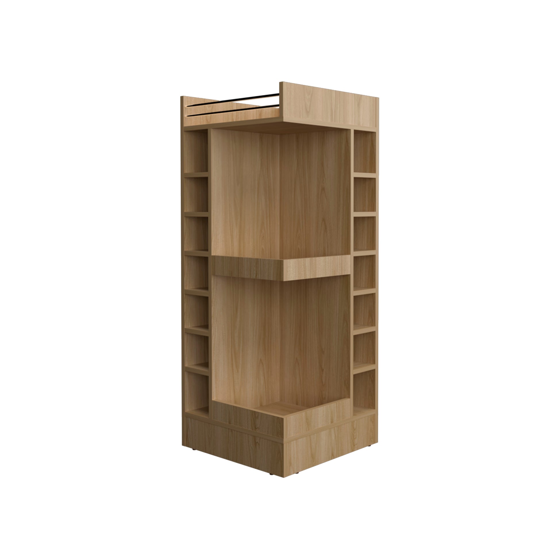 Lyman 46 Tall 3-Tier Corner Bar Cabinet with Fourteen Wine Bottle Cubbies, Living Room, Liquor Cabinet, Storage Cabinet Light Oak