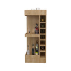 Lyman 46 Tall 3-Tier Corner Bar Cabinet with Fourteen Wine Bottle Cubbies, Living Room, Liquor Cabinet, Storage Cabinet Light Oak