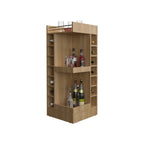 Lyman 46 Tall 3-Tier Corner Bar Cabinet with Fourteen Wine Bottle Cubbies, Living Room, Liquor Cabinet, Storage Cabinet Light Oak