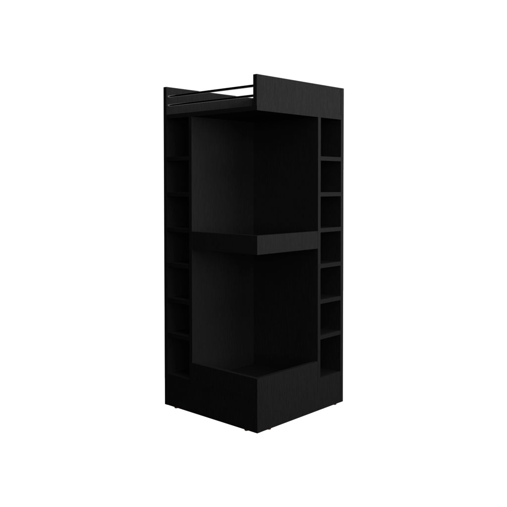 Lyman 46 Tall 3-Tier Corner Bar Cabinet with Fourteen Wine Bottle Cubbies, Living Room, Liquor Cabinet, Storage Cabinet Black