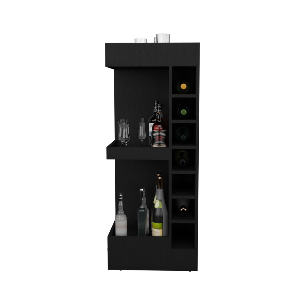 Lyman 46 Tall 3-Tier Corner Bar Cabinet with Fourteen Wine Bottle Cubbies, Living Room, Liquor Cabinet, Storage Cabinet Black