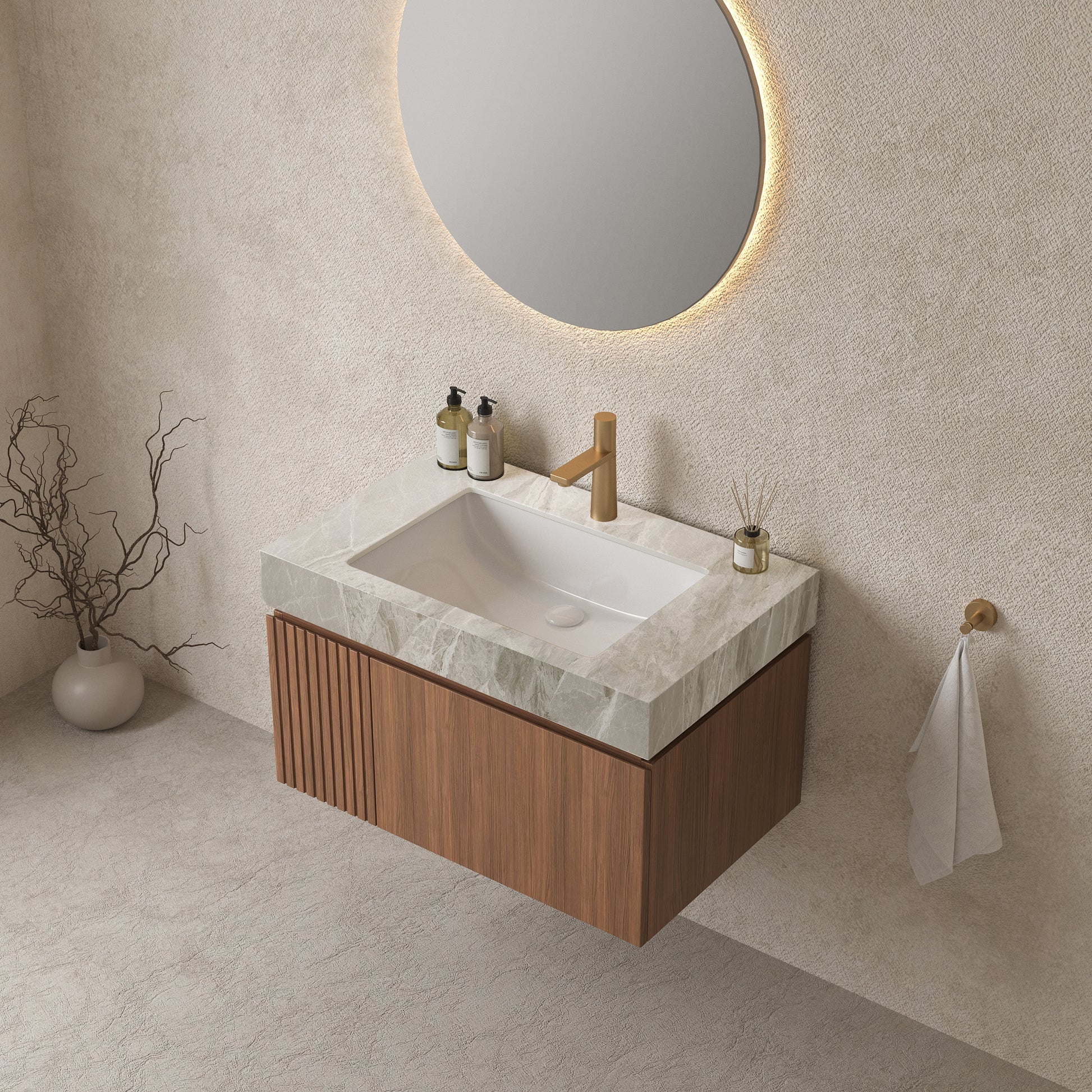 30' MURI Brown Oak Cabinet only, NO Basin and Top, NO Faucet and Sink Cover Bathroom Cabinets