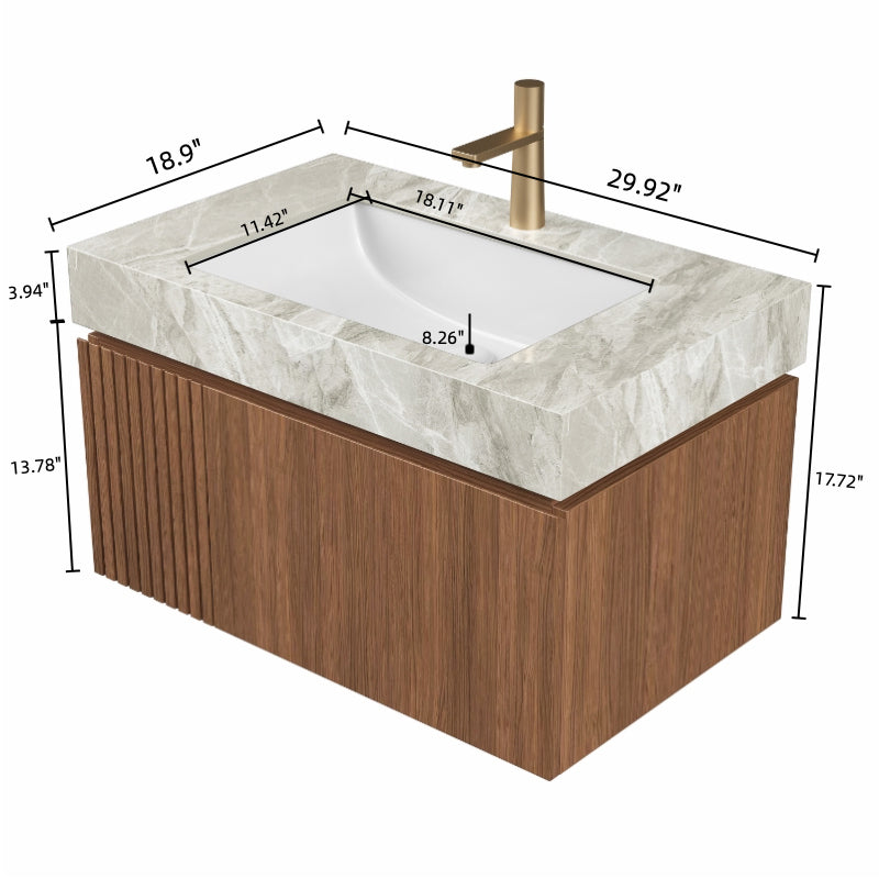 30' MURI Brown Oak Cabinet only, NO Basin and Top, NO Faucet and Sink Cover Bathroom Cabinets