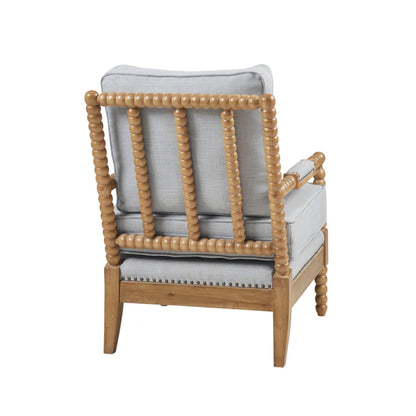 The Arm Chair with Padded Armrests in Dusty Blue Polyester and Camel Oak Finish Accent Chair