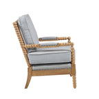 The Arm Chair with Padded Armrests in Dusty Blue Polyester and Camel Oak Finish Accent Chair
