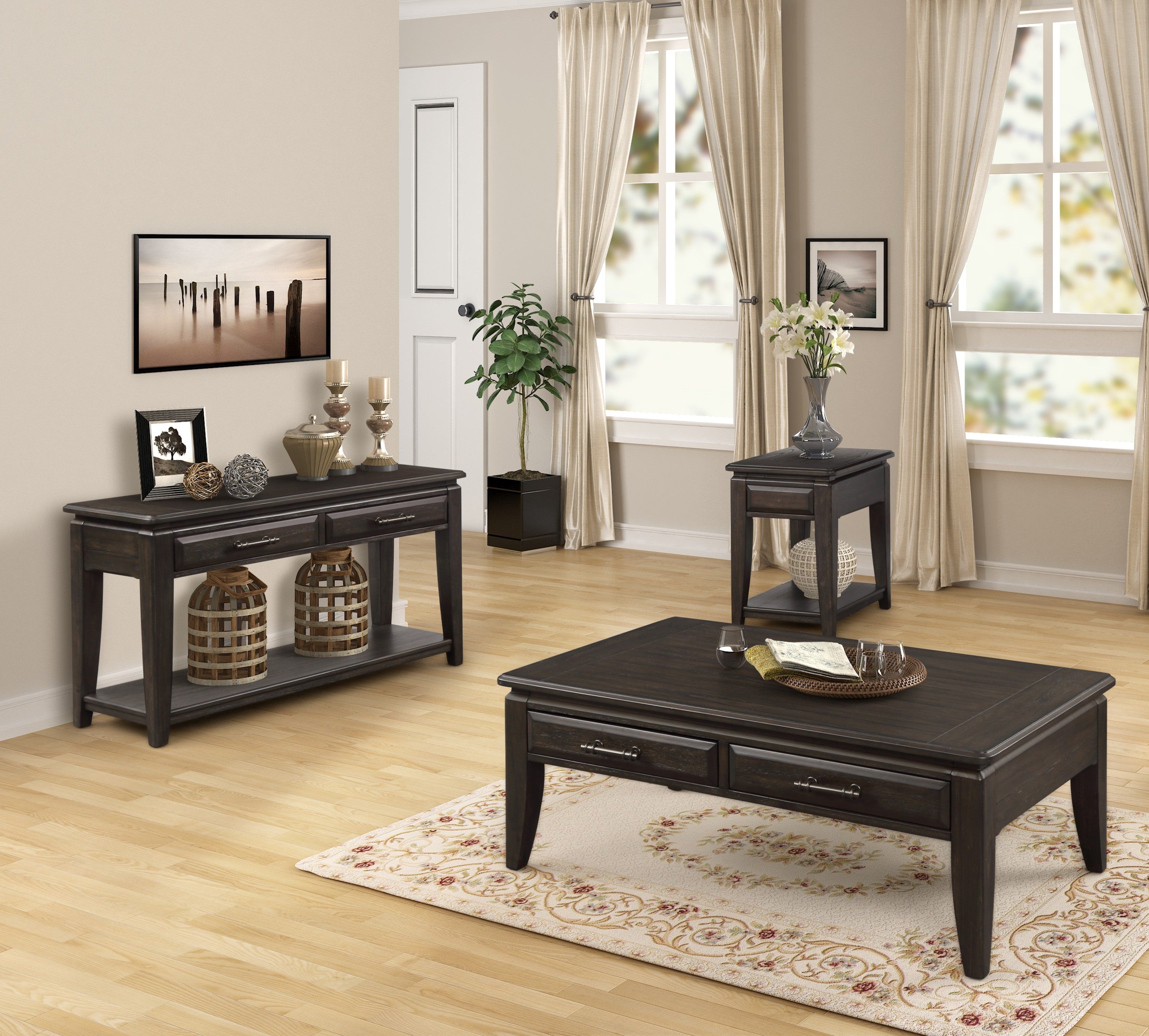 Mahogany Traditional Cocktail Table W/ Storage