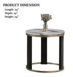 Contemporary Style Round End Table Marble Top Gold Rings Wooden Legs Gold White And Black Finish End Table