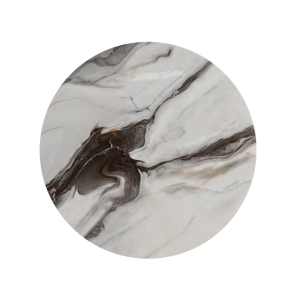 Contemporary Style Round End Table Marble Top Gold Rings Wooden Legs Gold White And Black Finish End Table