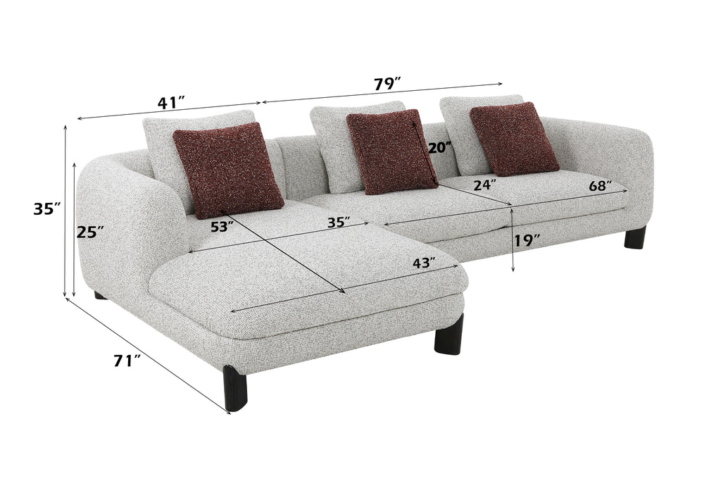 Mardi Maroon & Beige Tweed Sectional Sofa w/3 Pillows