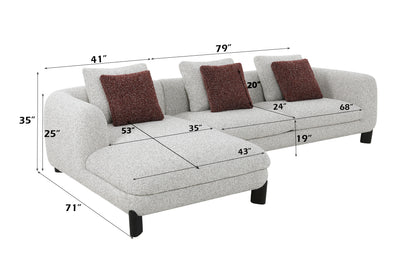 Mardi Maroon & Beige Tweed Sectional Sofa w/3 Pillows