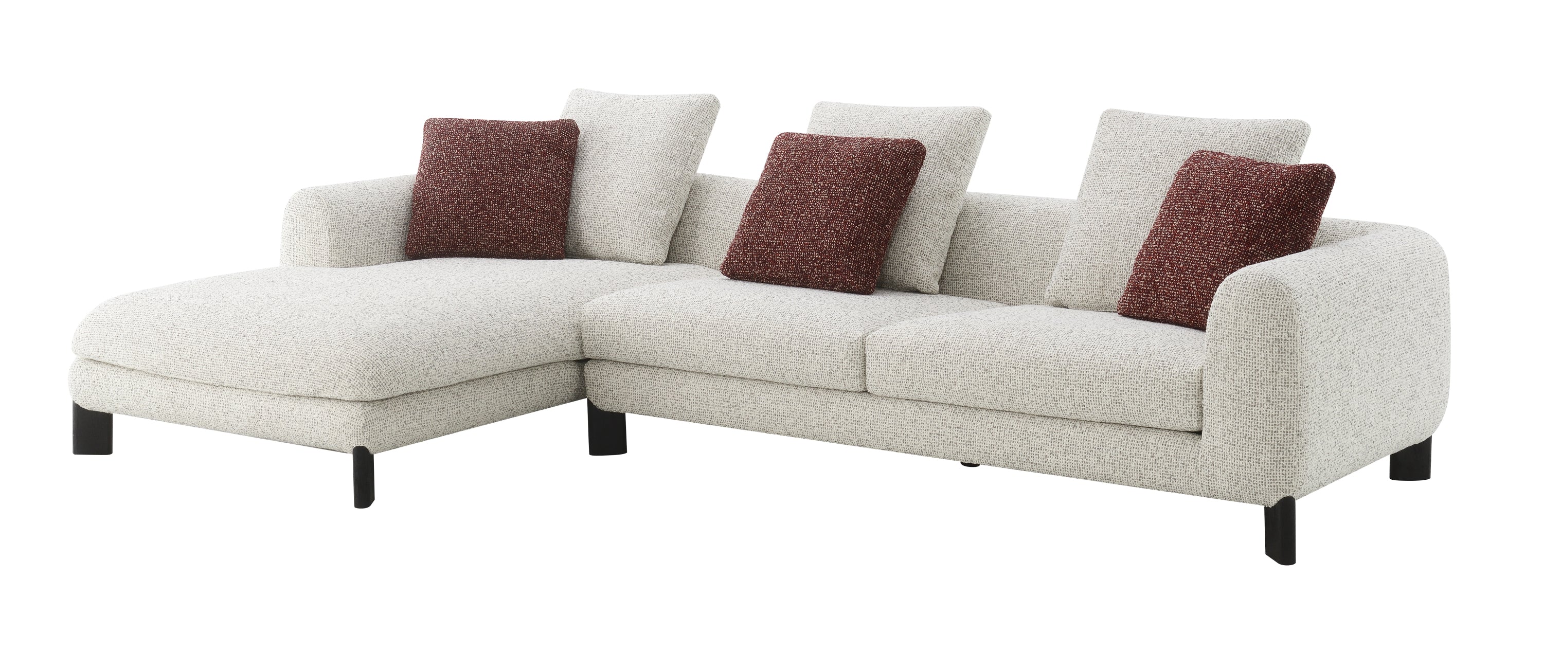 Mardi Maroon & Beige Tweed Sectional Sofa w/3 Pillows