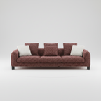 Maroon and Cream sofa with cushions on a white background