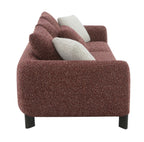 Maroon and Cream textured sofa with two gray cushions on a white background
